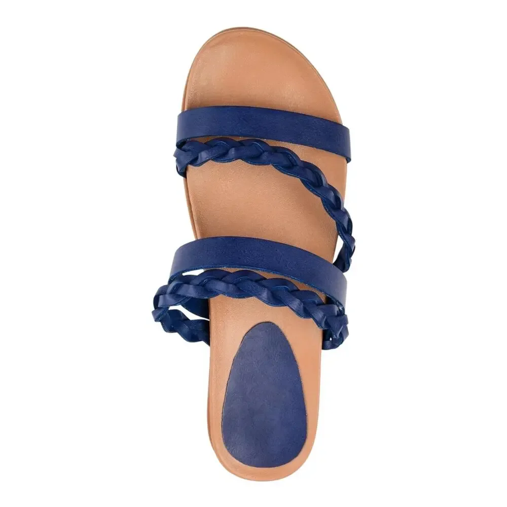 Journee Women's Colette Braided Strappy Flat Slide Sandals Blue Size 8 1/2